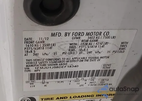 2013 Ford Expedition Xlt from USA, damaged, VIN 1FMJU1J58DEF18340